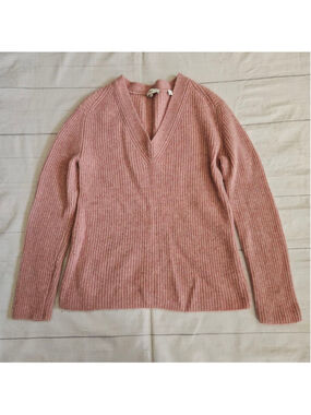 Vince Shaker Rib V Neck Cashmere Sweater Solid Pink Womens Medium